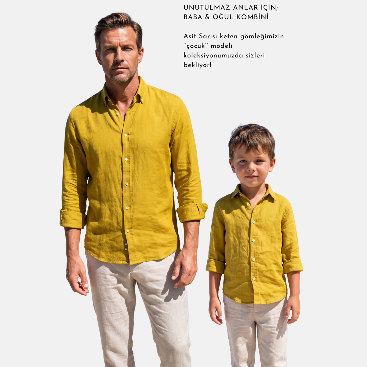Asit Sarısı %100 Keten Düğmeli Yaka Casual Modern Fit Cepsiz Gömlek