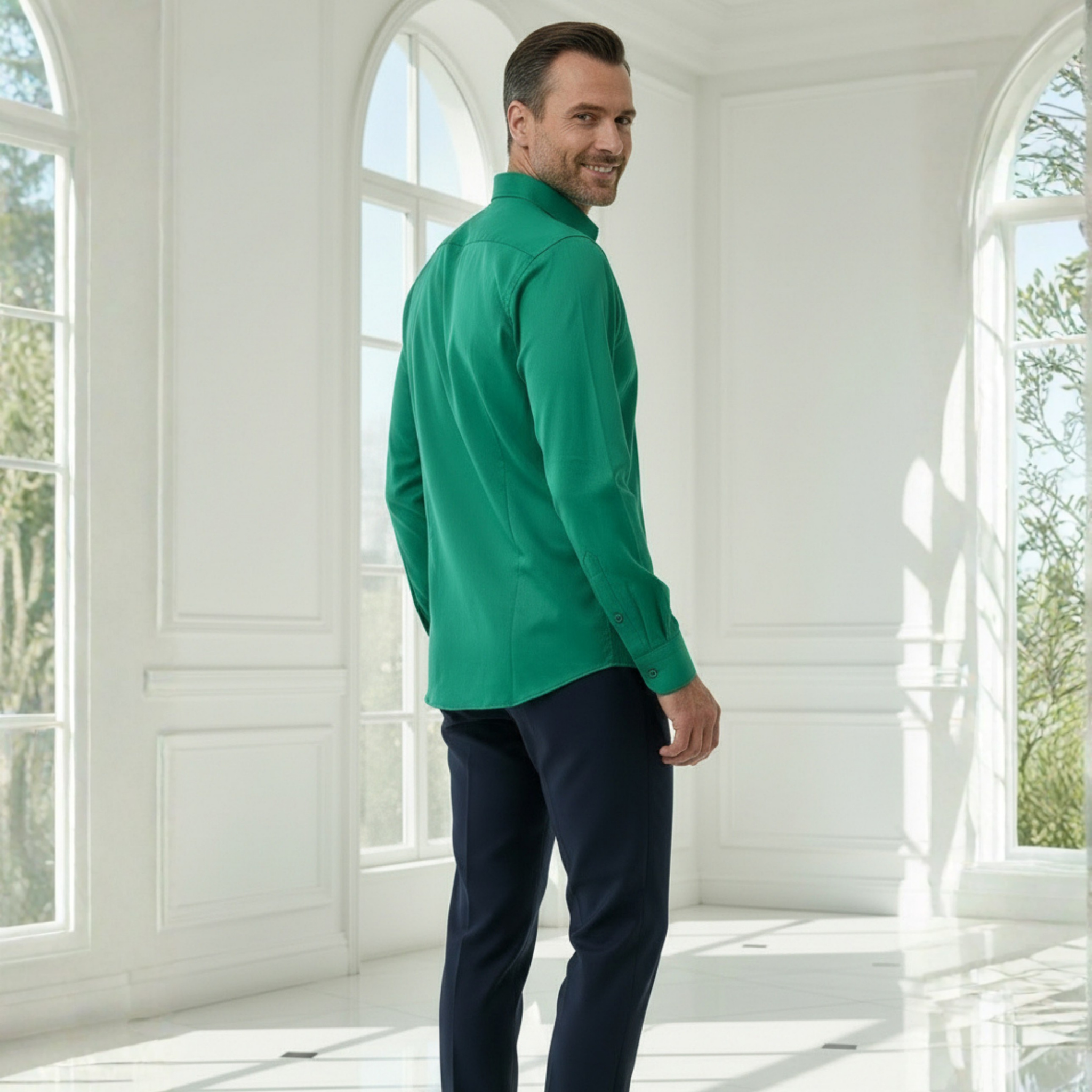 Light Green 100% Cotton Satin Non-Iron Casual Pocketless Modern Fit Shirt
