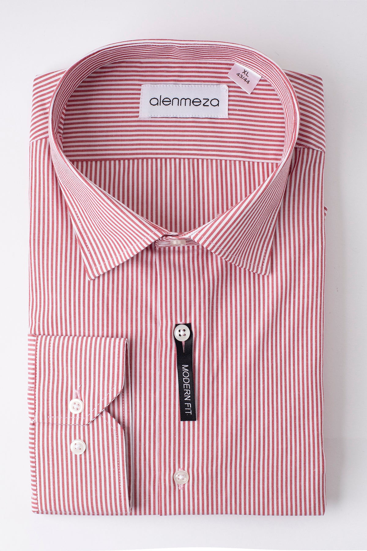 Kırmızı Çizgili Pamuk Polyester Kolay Ütülenebilir Casual Cepsiz Modern Fit Gömlek