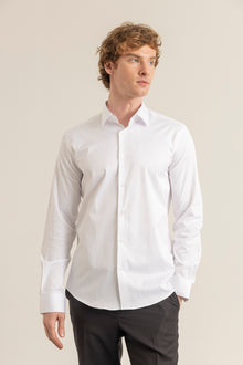 Beyaz %100 Pamuk Saten Non-Iron Ütü İstemeyen Casual Cepsiz Modern Fit Gömlek