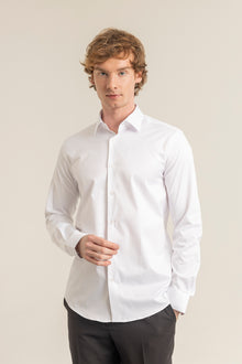 Beyaz %100 Pamuk Saten Non-Iron Ütü İstemeyen Casual Cepsiz Modern Fit Gömlek