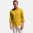 Asit Sarısı %100 Keten Düğmeli Yaka Casual Modern Fit Cepsiz Gömlek