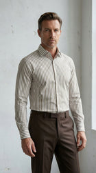 Navy Blue Striped 100% Cotton Satin Easy Iron Modern Fit Long Sleeve Pocketless Shirt