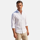 White 100% Linen Button-Down Collar Casual Modern Fit Pocketless Shirt