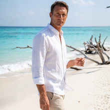 White 100% Linen Button-Down Collar Casual Modern Fit Pocketless Shirt