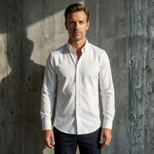 Beyaz Oxford Düğmeli Yaka Pamuk Likra Slim Fit Casual Cepsiz Gömlek