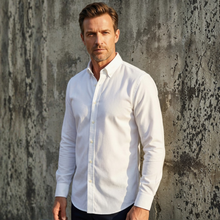 Beyaz Oxford Düğmeli Yaka Pamuk Likra Slim Fit Casual Cepsiz Gömlek