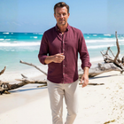 Claret Red 100% Linen Button-Down Collar Casual Modern Fit Pocketless Shirt