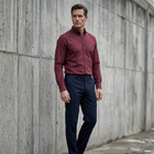 Bordo Oxford Düğmeli Yaka Pamuk Likra Slim Fit Casual Cepsiz Gömlek