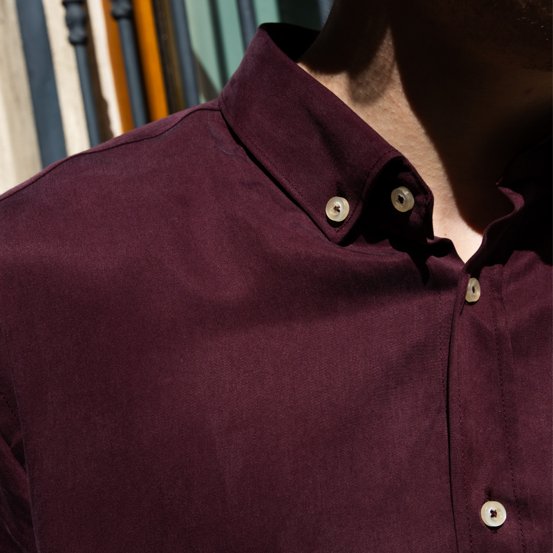 Bordo %100 Lyocell Fit Kalıp Cepsiz Casual Gömlek