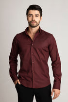 Bordo %100 Pamuk Saten Non-Iron Ütü İstemeyen Casual Cepsiz Modern Fit Gömlek