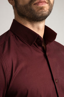 Bordo %100 Pamuk Saten Non-Iron Ütü İstemeyen Casual Cepsiz Modern Fit Gömlek