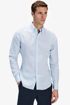 Bebek Mavisi %100 Keten Düğmeli Yaka Casual Modern Fit Cepsiz Gömlek