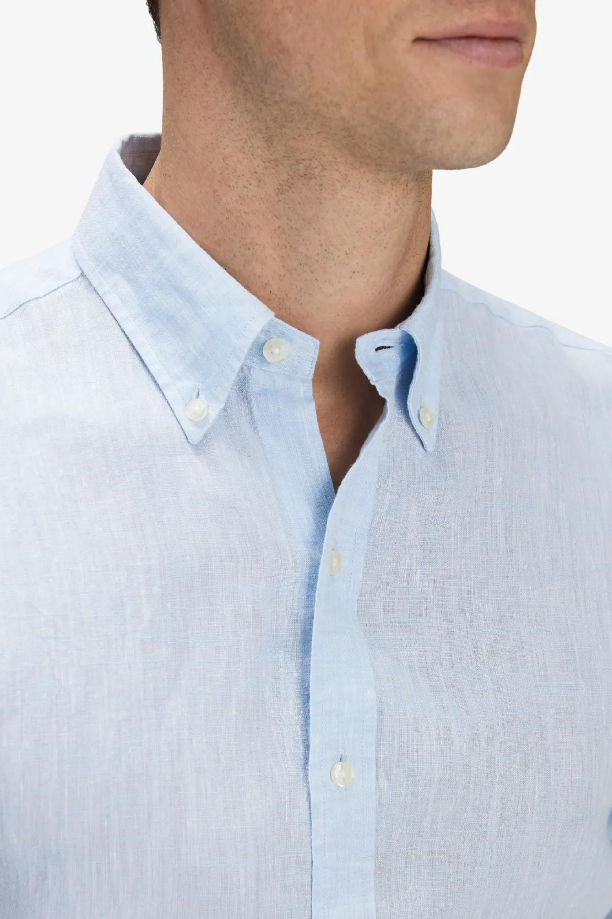 Bebek Mavisi %100 Keten Düğmeli Yaka Casual Modern Fit Cepsiz Gömlek