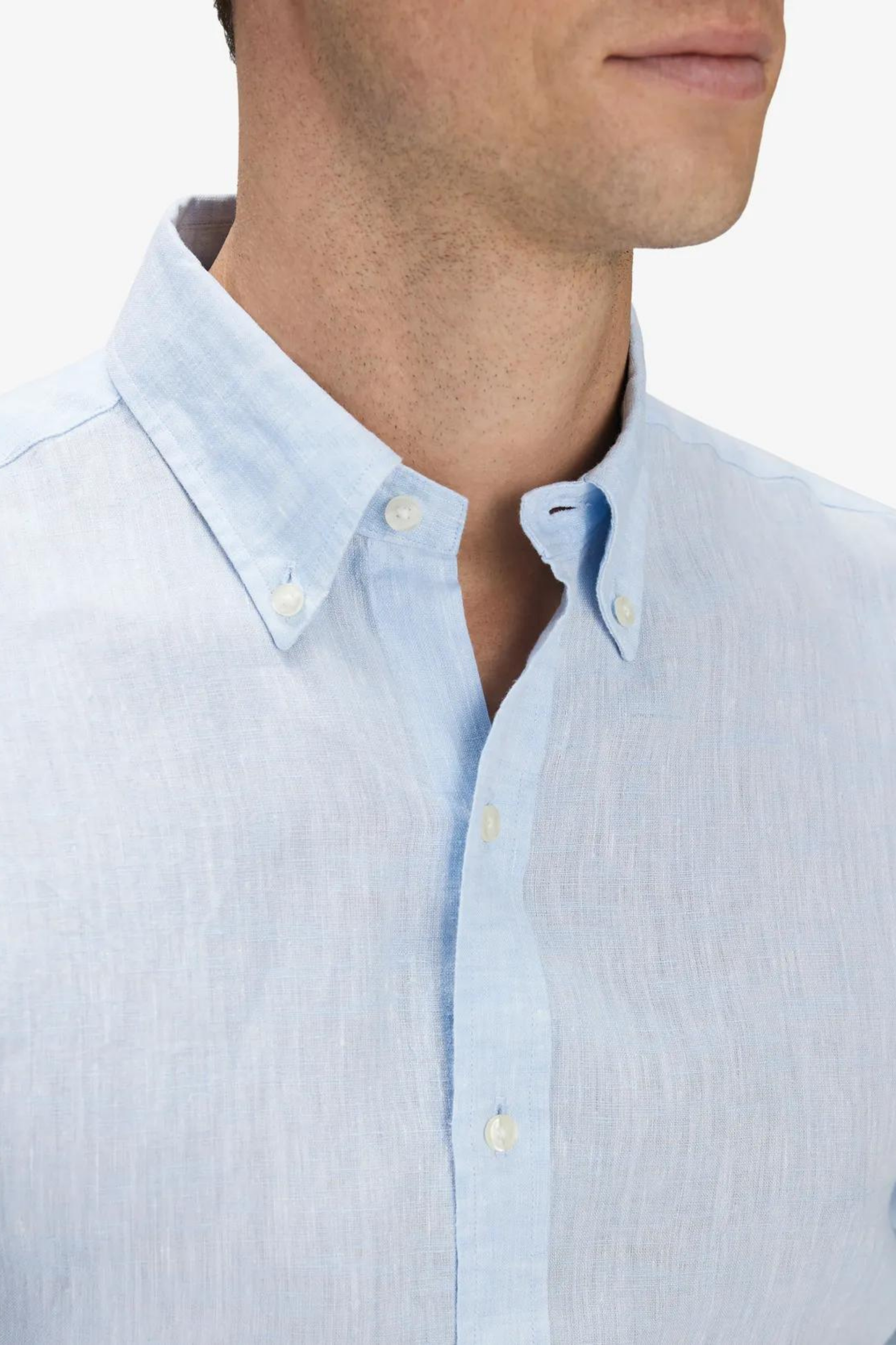 Bebek Mavisi %100 Keten Düğmeli Yaka Casual Modern Fit Cepsiz Gömlek