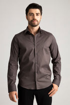 Antrasit %100 Pamuk Saten Non-Iron Ütü İstemeyen Casual Cepsiz Modern Fit Gömlek