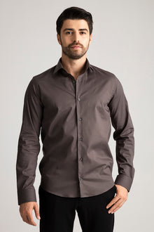 Antrasit %100 Pamuk Saten Non-Iron Ütü İstemeyen Casual Cepsiz Modern Fit Gömlek