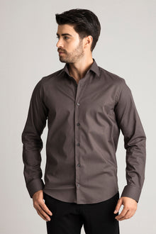 Antrasit %100 Pamuk Saten Non-Iron Ütü İstemeyen Casual Cepsiz Modern Fit Gömlek