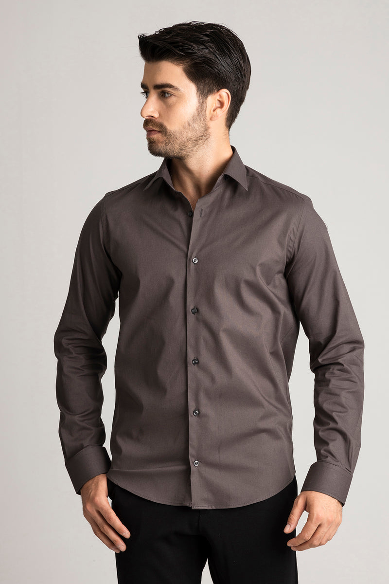 Antrasit %100 Pamuk Saten Non-Iron Ütü İstemeyen Casual Cepsiz Modern Fit Gömlek