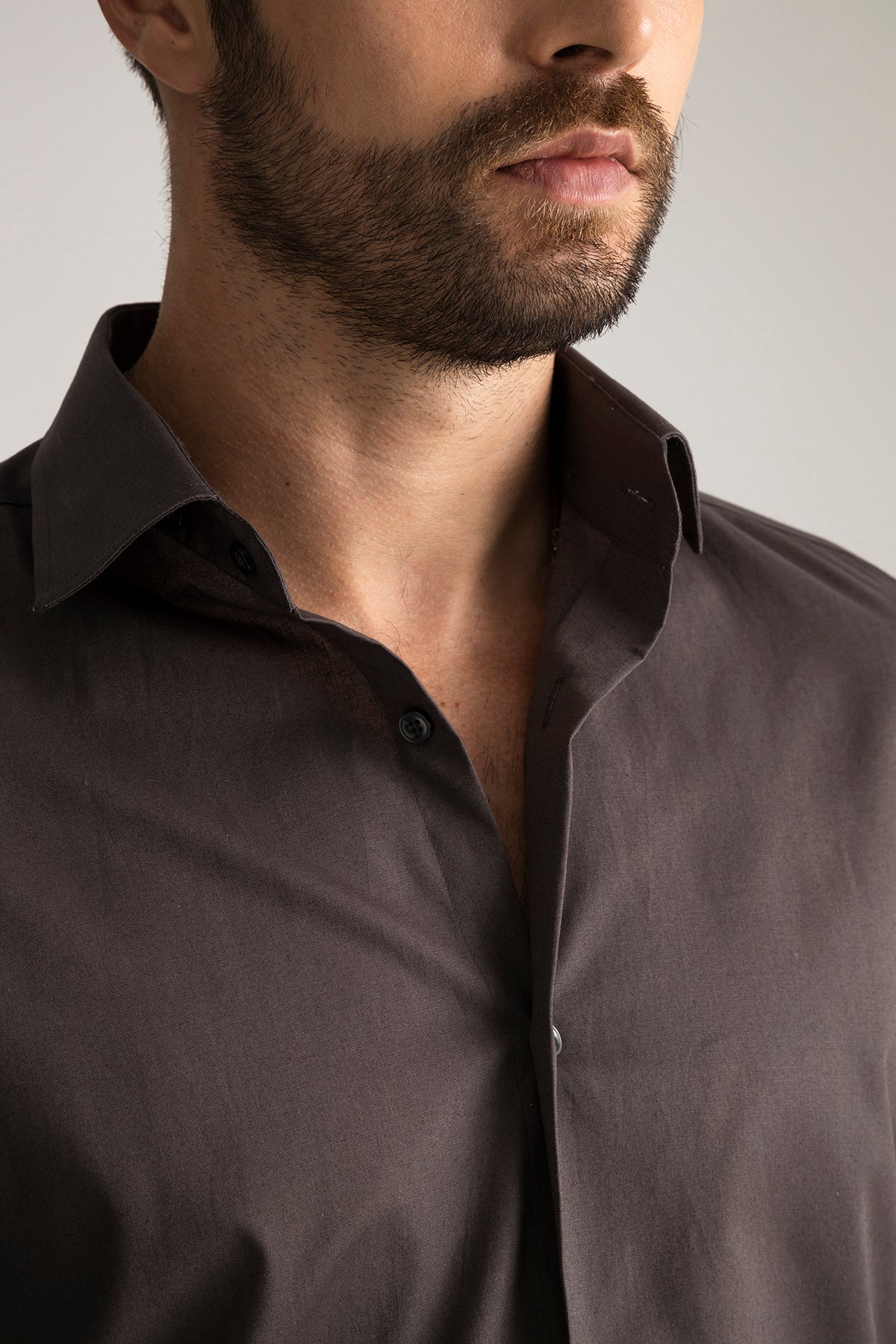 Antrasit %100 Pamuk Saten Non-Iron Ütü İstemeyen Casual Cepsiz Modern Fit Gömlek