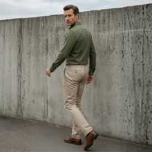 Haki Oxford Düğmeli Yaka Pamuk Likra Slim Fit Casual Cepsiz Gömlek