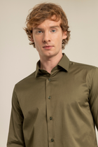 Haki %100 Pamuk Saten Non-Iron Ütü İstemeyen Casual Cepsiz Modern Fit Gömlek