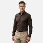 Kahverengi Pamuk Saten Non-Iron Ütü İstemeyen Casual Cepsiz Fit Gömlek