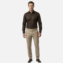 Kahverengi Pamuk Saten Non-Iron Ütü İstemeyen Casual Cepsiz Fit Gömlek