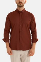 Bordo Oxford Düğmeli Yaka Pamuk Likra Slim Fit Casual Cepsiz Gömlek
