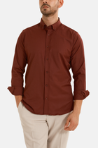 Bordo Oxford Düğmeli Yaka Pamuk Likra Slim Fit Casual Cepsiz Gömlek