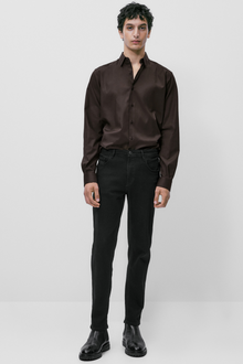 Kahverengi %100 Pamuk Saten Non-Iron Ütü İstemeyen Casual Cepsiz Modern Fit Gömlek