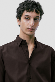 Kahverengi %100 Pamuk Saten Non-Iron Ütü İstemeyen Casual Cepsiz Modern Fit Gömlek