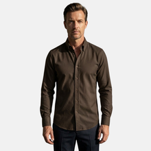 Brown Oxford Button-down Collar Cotton Lycra Slim Fit Casual Pocketless Shirt