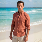 Tile 100% Linen Button-down Collar Casual Modern Fit Pocketless Shirt