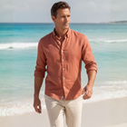 Tile 100% Linen Button-down Collar Casual Modern Fit Pocketless Shirt