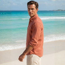 Tile 100% Linen Button-down Collar Casual Modern Fit Pocketless Shirt