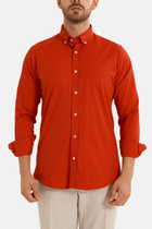 Kırmızı Oxford Düğmeli Yaka Pamuk Likra Slim Fit Casual Cepsiz Gömlek
