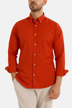 Kırmızı Oxford Düğmeli Yaka Pamuk Likra Slim Fit Casual Cepsiz Gömlek