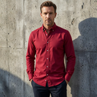 Red Oxford Button-down Collar Cotton Lycra Slim Fit Casual Pocketless Shirt