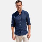 Lacivert %100 Keten Düğmeli Yaka Casual Modern Fit Cepsiz Gömlek