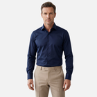 Lacivert Pamuk Saten Non-Iron Ütü Istemeyen Casual Cepsiz Fit Gömlek