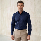Lacivert Pamuk Saten Non-Iron Ütü Istemeyen Casual Cepsiz Fit Gömlek