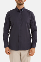 Lacivert Oxford Düğmeli Yaka Pamuk Likra Slim Fit Casual Cepsiz Gömlek