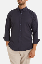 Lacivert Oxford Düğmeli Yaka Pamuk Likra Slim Fit Casual Cepsiz Gömlek