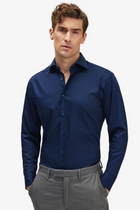 Lacivert %100 Pamuk Saten Non-Iron Ütü Istemeyen Casual Cepsiz Modern Fit Gömlek