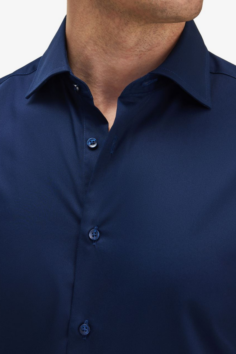 Lacivert %100 Pamuk Saten Non-Iron Ütü Istemeyen Casual Cepsiz Modern Fit Gömlek