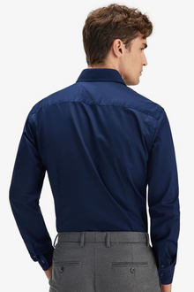Lacivert %100 Pamuk Saten Non-Iron Ütü Istemeyen Casual Cepsiz Modern Fit Gömlek