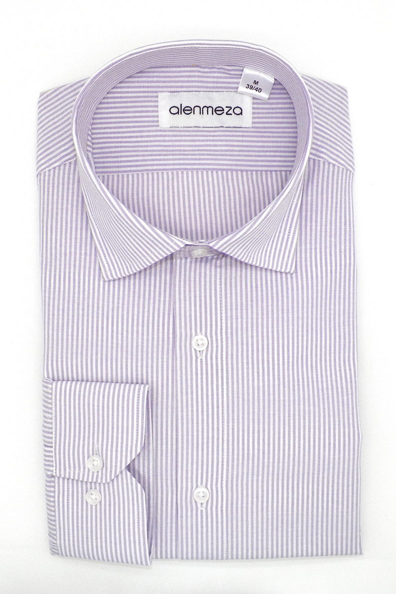 Lila Çizgili Pamuk Polyester Kolay Ütülenebilir Casual Cepsiz Modern Fit Gömlek