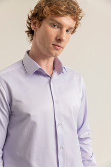 Lila %100 Pamuk Saten Non-Iron Ütü Istemeyen Casual Cepsiz Modern Fit Gömlek