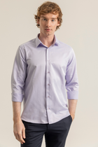 Lila %100 Pamuk Saten Non-Iron Ütü Istemeyen Casual Cepsiz Modern Fit Gömlek